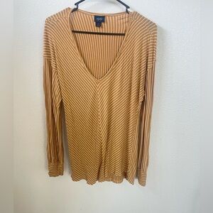 Daytrip Mustard Striped V-Neck Long Sleeve Top